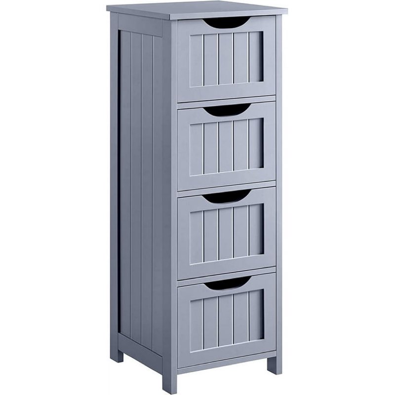 DLQZ Bathroom Floor Cabinet, Wooden Side Storage Organizer, 4 Drawers Free-Standing Cabinet for Bathroom/Hallway/Living Room, Gray
