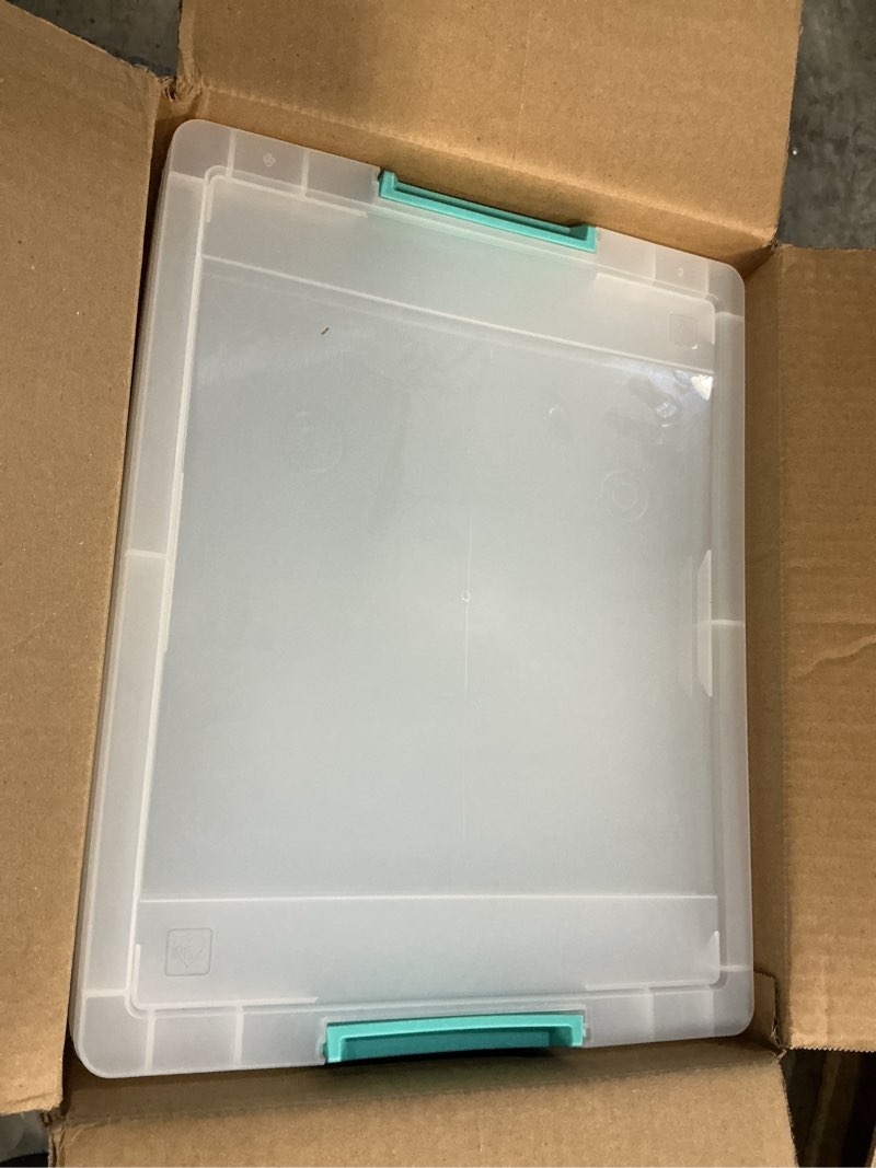 Condition photo showing Good Condition for IRIS USA 12 Qt. Plastic Storage Bins Containers with Lids, 4 Pack, Small Sensory Bin, Craft Storage, Craft Organizers & Storage, Organizing Container for Home, Office & Art Supplies, Stackable, Clear