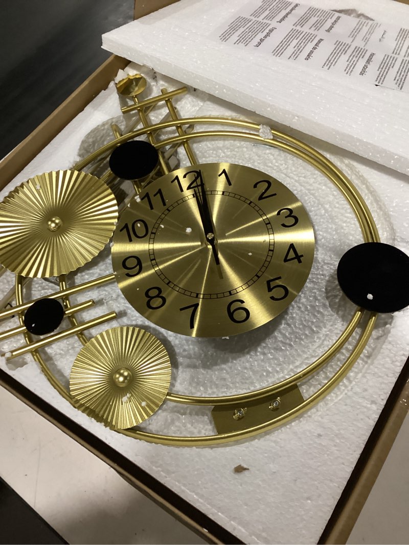 Condition photo showing Good Condition for Large Wall Clocks for Living Room,Silent Non Ticking,Battery Operated Oversized Round Modern Wall Clock for Bedroom,Farmhouse,Office Wall Decor-17.8x30.7Inch(Golden) 6422-golden