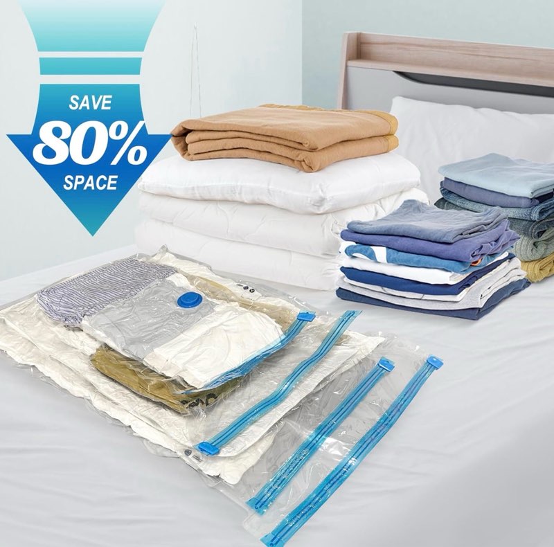 fygrip vacuum storage bags with hand pump, plastic packaging bags, 80% space saver vacuum seal bags for clothing, travel lugggage, blankets, comforters, 20 combo