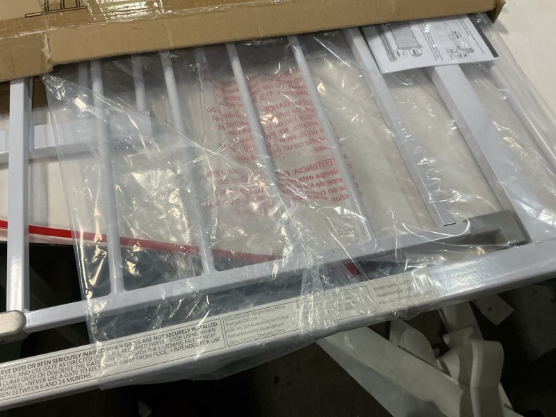 Condition photo showing Good Condition for InnoTruth 28.9-42.1" Wide Baby Gate for Stairs & Doorways, 30" Tall Pressure Mounted Dog Gates for Stairs Expandable One-Hand Open, Easy Step Walk Through Dual Lock Metal Pet Gates for Dogs, White White 28.9-42.1" W x 30" H