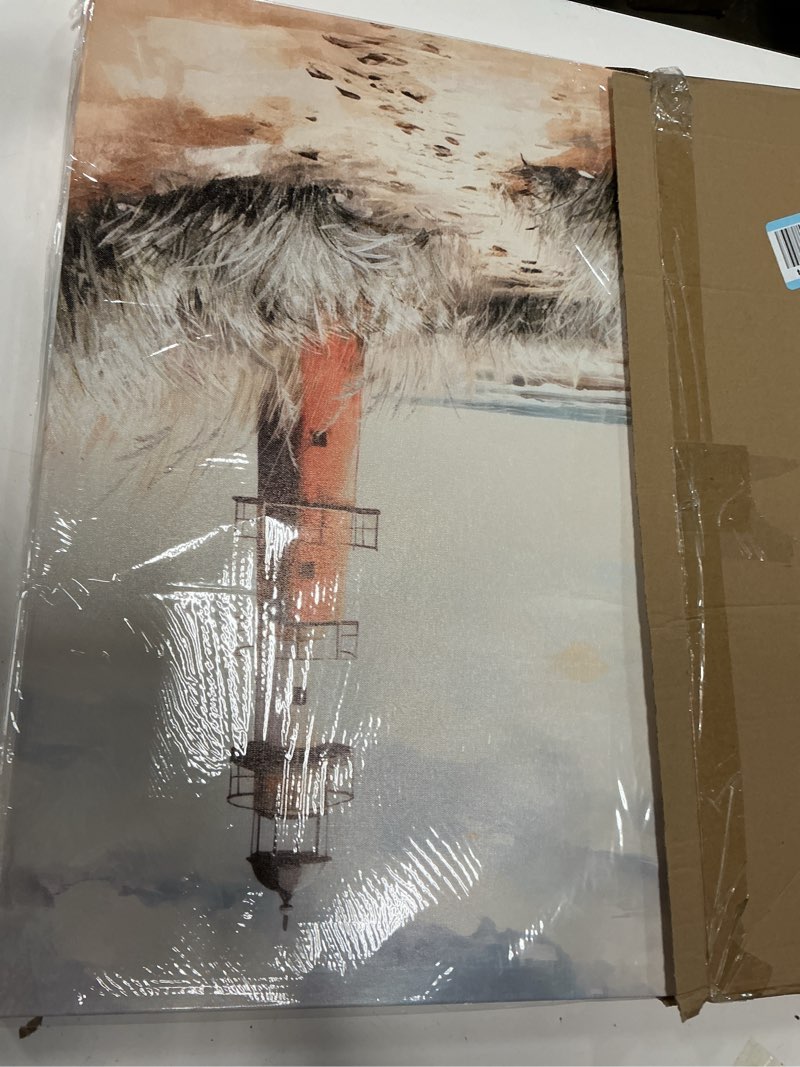 Condition photo showing New/Like New for kunstorner lighthouse canvas wall art nautical wall decor lighthouse art coastal wall decor framed for living room easy to hang 16x24 inch 24"l x 16"w nautical wall decor