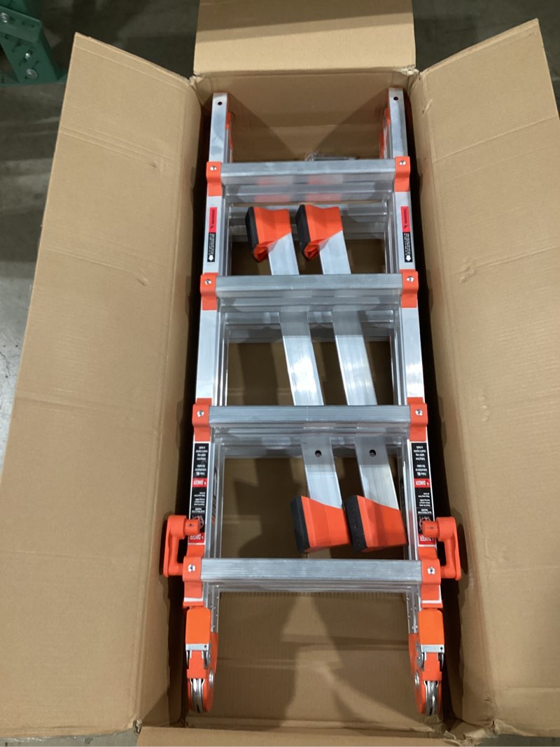 Condition photo showing Good Condition for ladder, a frame 4 step ladder extension, 12 ft anti-slip multi position ladder, storage folding ladder, 330 lbs security load telescoping aluminum ladders for stairs home indoor outdoor roof 14ft silver