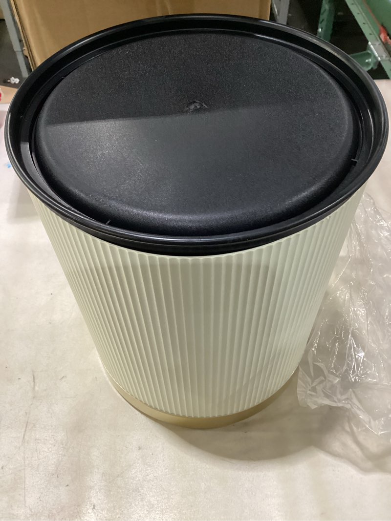 Condition photo showing Good Condition for uralfa 3.7 gallon motion sensor bathroom trash can with lid?automatic waterproof touchless garbage can, smart plastic trash bins suitable for toilet, office, bedroom, kitchen (cream white) cream white 3.7 gallon