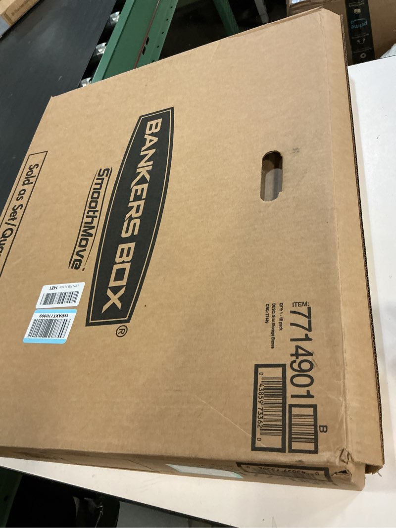 Condition photo showing New/Like New for Bankers Box Small Classic Moving Box 10 Pack, Reinforced Handles, Tape-Free Assembly, Box with Lid, 15-in x 12-in x 10-in (7714901) Small, 10 Count (Pack of 1)