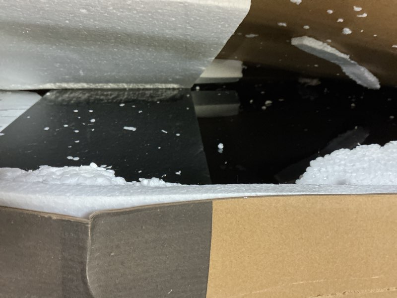 Condition photo showing As Is for Universal Floor TV Stand with Mount 80 Degree Swivel Height Adjustable and Space Saving Design for Most 27 to 65 inch LCD, LED OLED TVs, Perfect for Corner & Bedroom HT1002B 27"-55" SWIVEL FLOOR TV STAND WITH MOUNT