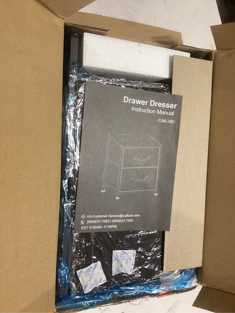 Condition photo showing Good Condition for Similar item as Nightstand, Small 2 Drawer Dresser End Table Bedside Furniture, Wooden Top Fabric Bins for Bedroom, Closet, Entryway, Dorm, 11.8\" D x 18\" W x 20\", Black Black 1