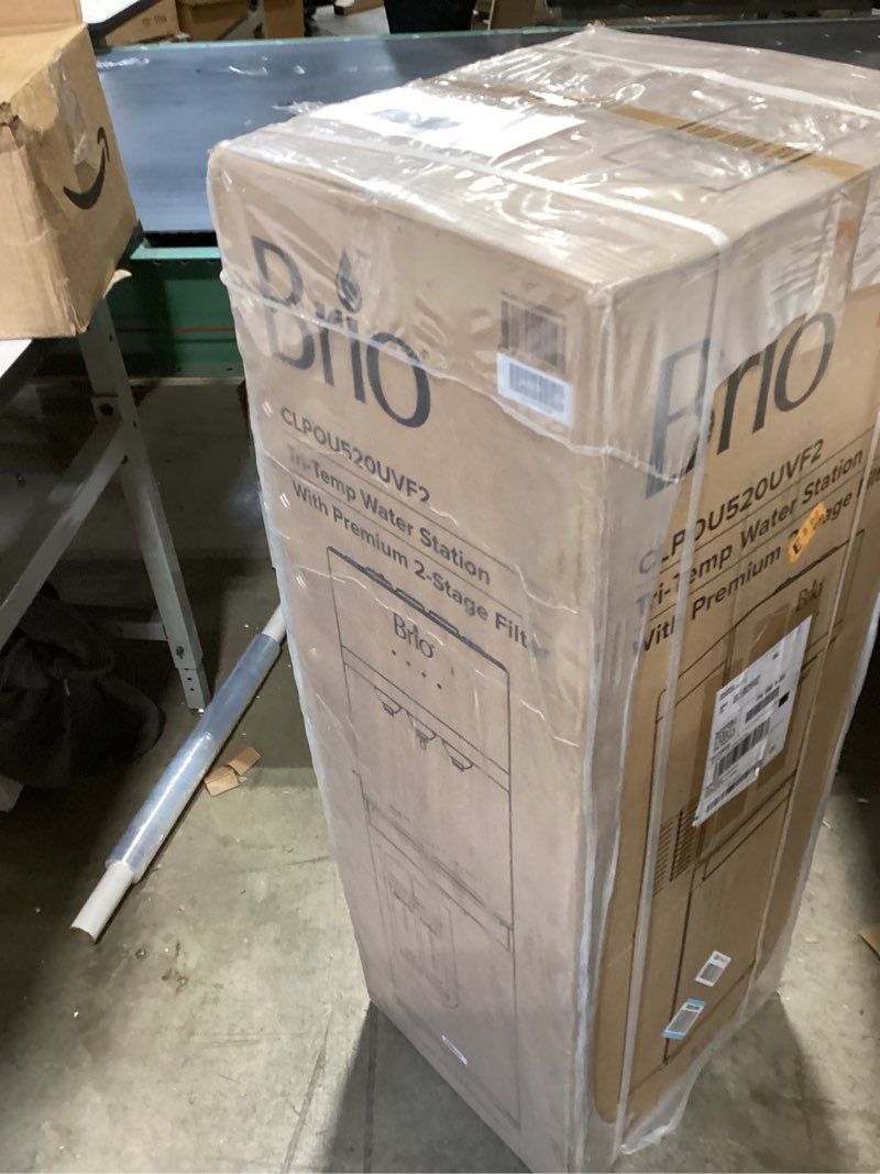 Condition photo showing New/Like New for brio 520 uv self-cleaning bottleless water cooler dispenser, ul certified | built-in 2 stage filtration (2 free replacement filters included) reduces pfas & microplastics | 3 temp (hot cold, room) silver 2 stage filteration