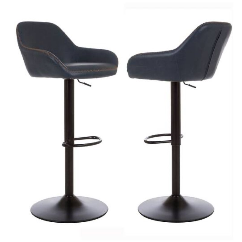 Leatherette gaslift adjustable swivel bar stool Set of 2 mid- century modern navy blue  