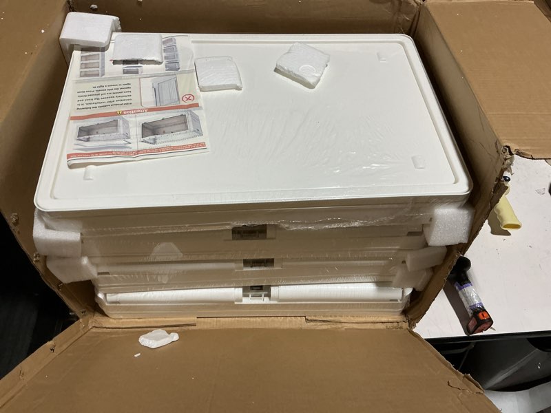 Condition photo showing Good Condition for 4 tier storage bins with lids 102qt, stackable storage containers with wheels, folding boxes, extra large collapsible bins, white white 4-tier 102qt(4 lids)