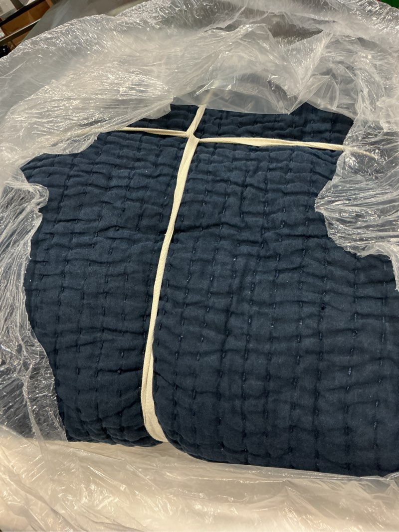 Condition photo showing New/Like New for european linen cotton stitch quilt, king/cal king, navy
