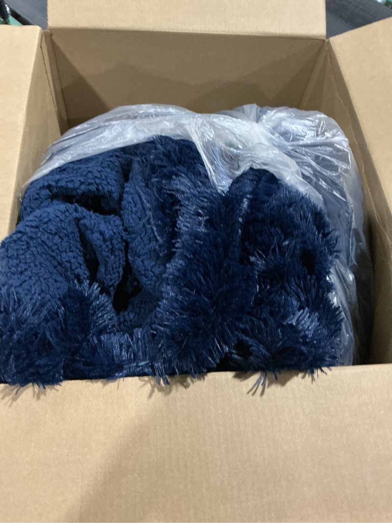 Condition photo showing As Is for Bedsure GentleSoft Fluffy Navy Blue Blankets Queen Size for Bed, Thick Sherpa Fleece Faux Fur Fuzzy 