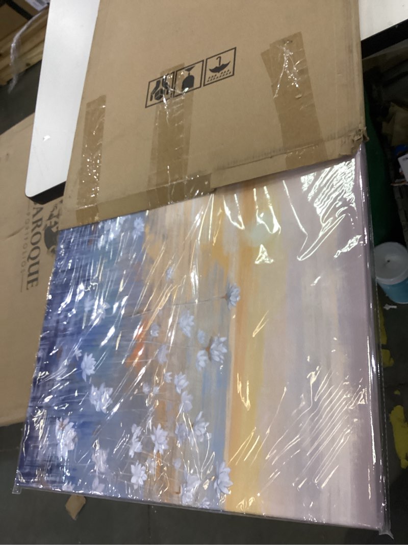 Condition photo showing Good Condition for Blue Ocean Sunset Canvas Wall Art for Living Room Abstract Seascape Painting Coastal Beach Wildflowers Picture Natural Sea Landscape Print Sunrise With Yellow Orange Sky Seaside Artwork 20x40inch Sunset Ocean Wall Art 20x40inch