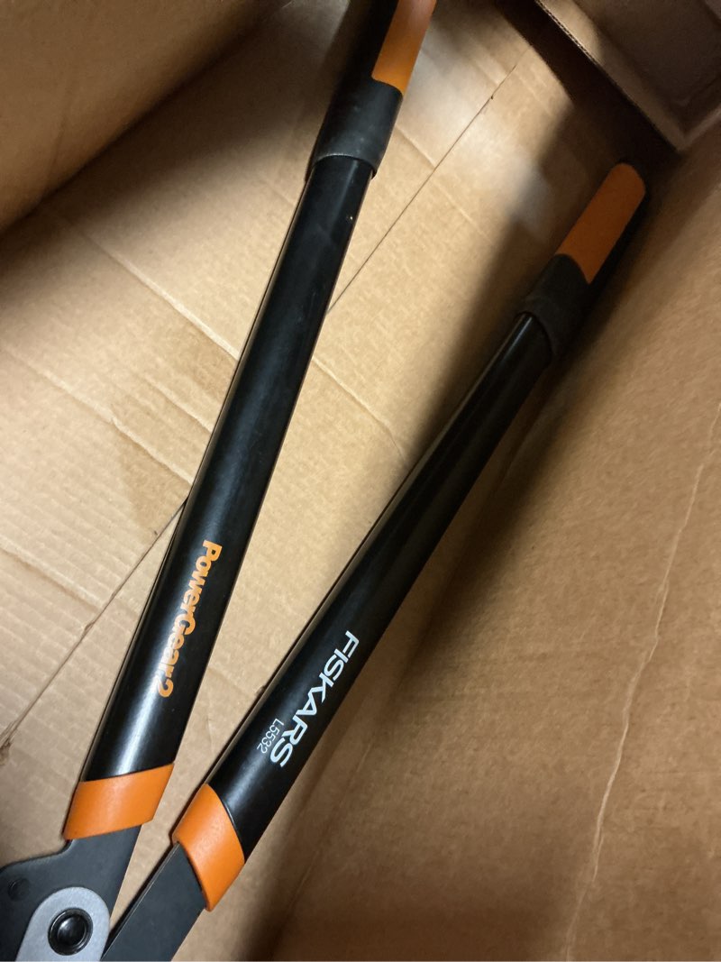 Condition photo showing As Is for fiskars 23" hedge shears, hedge clippers with powergear2 technology that multiplies power for less effort, garden shears with softgrip handles and shock-absorbing bumpers powergear2 shock absorbing 23 in