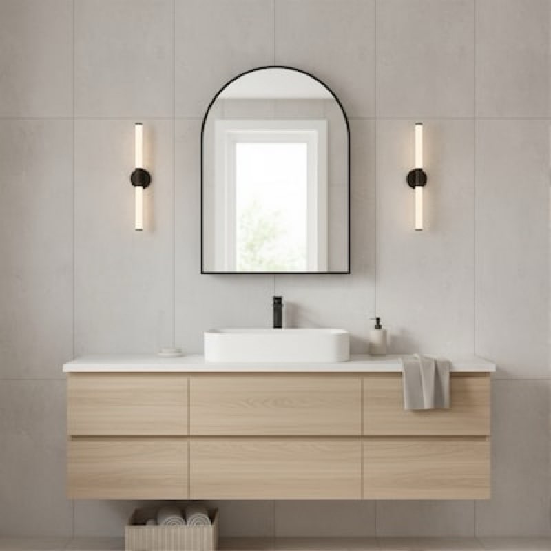 style selections 20-in x 26-in surface/recessed mount black mirrored arched medicine cabinet
