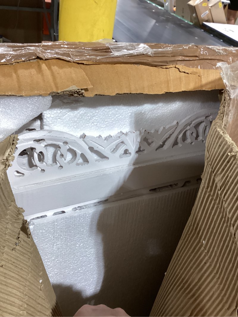 Condition photo showing As Is for lightnpro 4-panel wooden room divider 48 × 64 inch antique white finish - hand-carved oval folding privacy screen, pre-assembled decorative partition for living room, bedroom & home office white 48x64 circles