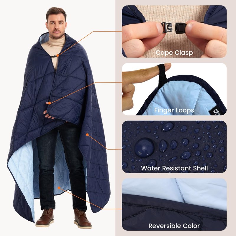 sheelokhwui outdoor puffy blanket, reversible warm camping blanket, water-resistant, packable, light