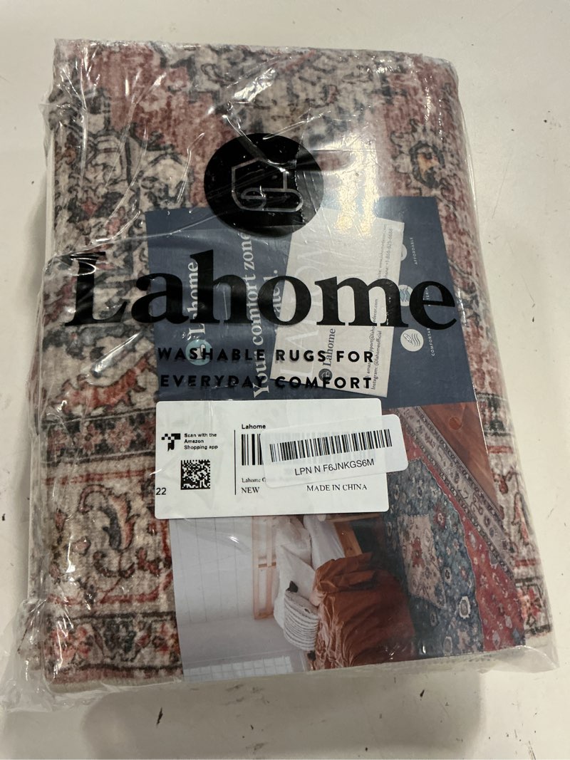 Condition photo showing New/Like New for lahome oriental washable runner rug, 2x6 runner rugs for hallway kitchen, ultra-thin distressed vintage soft long carpet for bathroom bedroom laundry room eleanor, peach/orange terracotta 2' x 6' (runner)