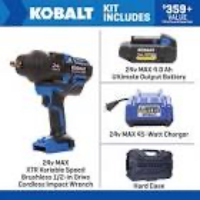 kobalt xtr 24-volt variable speed brushless 1/2-in drive cordless impact wrench (battery