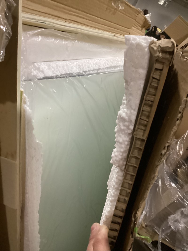 Condition photo showing As Is for (similar to the ) trahome bathroom vanity mirror for wall, 48\" x 30\" metal framed rectangular bathroom wall mirror for over sink, hd shatterproof glass, hangs horizontally or vertically(black) matte black 48\"l x 30\"w