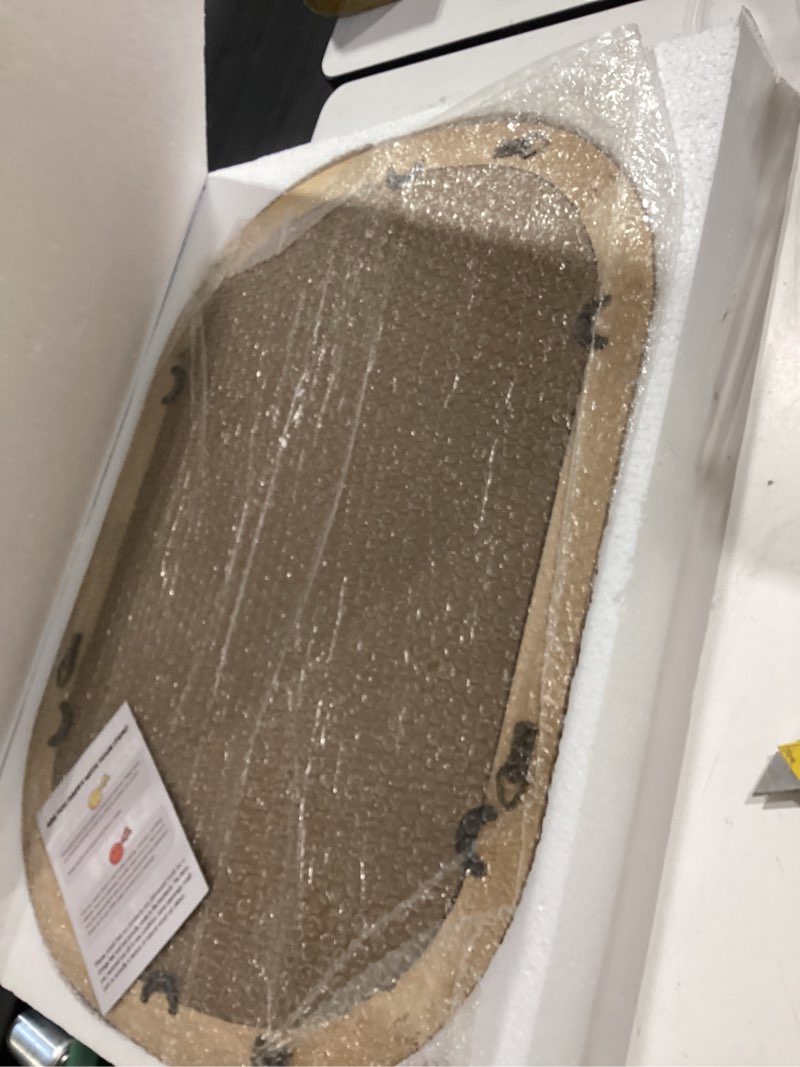 Condition photo showing Good Condition for rustic oval rattan mirrors for wall 16 x 24 inch, hanging wood frame mirrors for bedroom, handmade unique coastal mirror wall decorative for bathroom entryway, horizontal or vertical