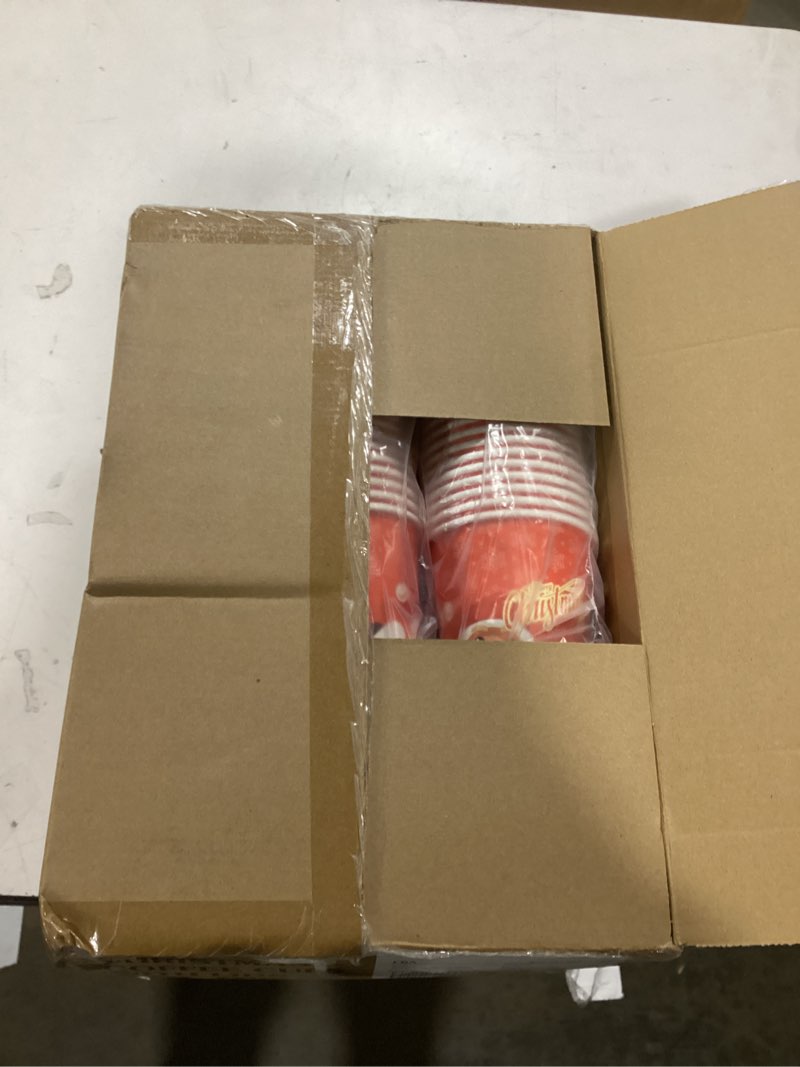 Condition photo showing As Is for Charmount 100Pcs 12 Oz Christmas Disposable Paper Coffee Cups with Lids, To Go Coffee Cups for Hot Chocolate, Cocoa, Hot Tea, Drinks and Christmas Party and Coffee Bars Decoration Supplies 12oz-Christmas