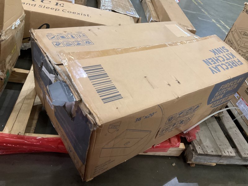 Condition photo showing As Is for TUKTUK White Farmhouse Sink 36 x 20 Fireclay Apron Front Farm Sink Undermount Single Bowl Deep Big Capacity Extra Wider Reversible Modern with Luxury Accessory Kit 36“x20" White Apron Sink