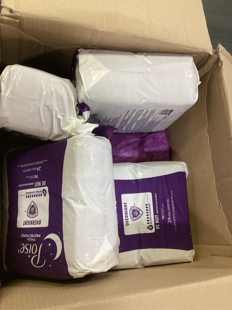 Condition photo showing As Is for poise overnight incontinence & postpartum pads for bladder leaks, 8 drop extra coverage, 96 count, packaging may vary