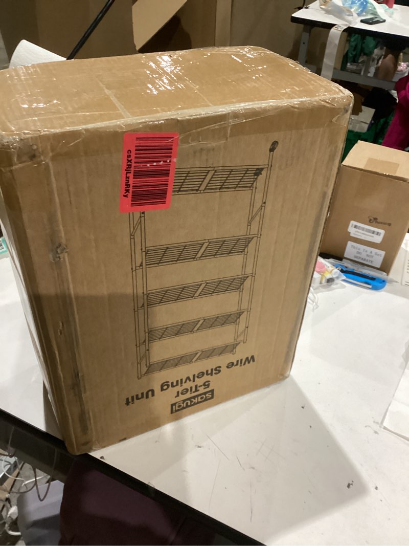 Condition photo showing Good Condition for Storage Shelves Organizer - 5 Tier Metal Shelf Organizer with Metal Wheels and Adjustable Leveling Feet, Heavy Duty Garage Shelving for Kitchen, Pantry and Closet, 33.1"x12.6"x73.5", Black Black 33.1W x 12.6D x 73.5H(5T)