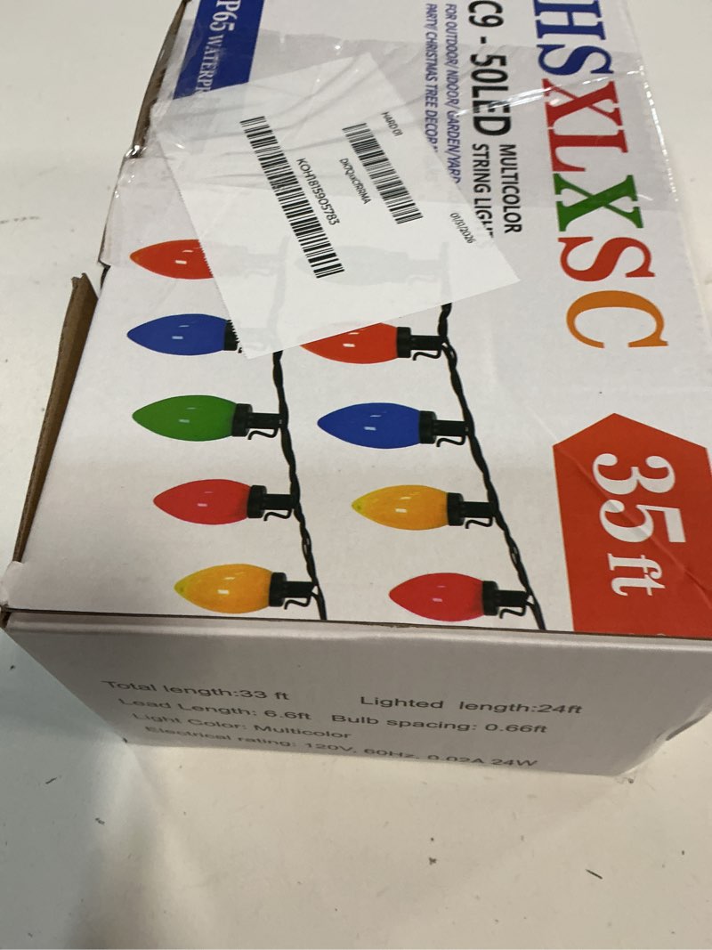 Condition photo showing New/Like New for C9 Bulbs Christmas Lights, 33ft 50LEDs Outdoor Christmas String Lights, 5 Sets Connectable, IP65 Waterproof Outdoor Indoor Vintage Fairy Lights for Christmas Tree Party Decor (Multicolor)
