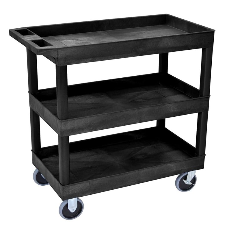 LUXOR EC111HD-B Utility Tub Cart, 32\\\" x 18\\\", Three Shelves with 125 lbs. Capacity Per Shelf, Ergonomic Push Handle, ( red color ) 