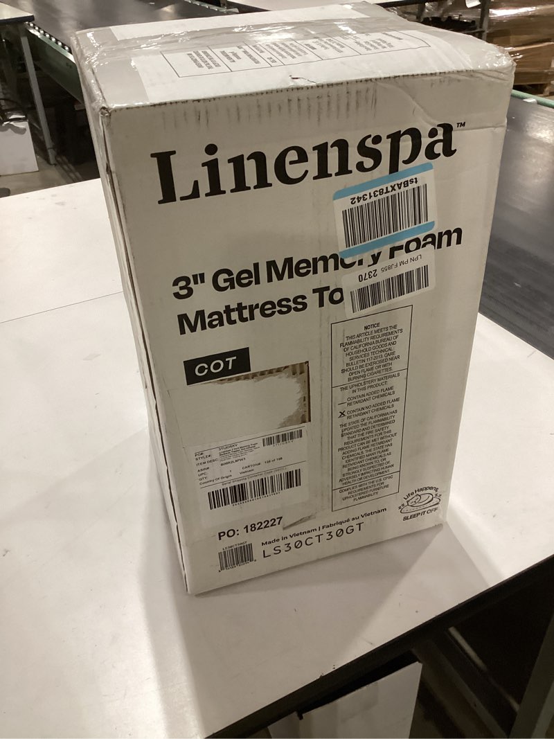 Condition photo showing New/Like New for Linenspa Memory Foam Mattress Topper - 3 Inch Gel Infused Memory Foam - Plush Feel - Cooling and Pressure Relieving - CertiPUR Certified - Dorm Room Essentials - Small Twin Size Small Single 3 Inch Topper Only