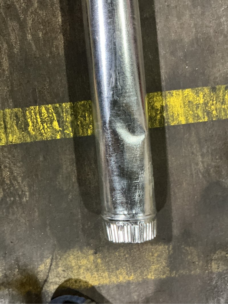 Condition photo showing As Is for imperial 4-in x 60-in 30 gauge galvanized steel round duct pipe