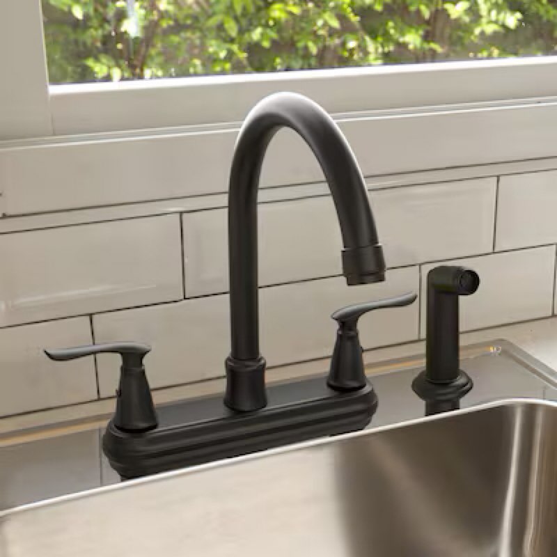 Project Source Laural Matte Black Double Handle Deck-mount Kitchen Faucet (Includes Side Sprayer)