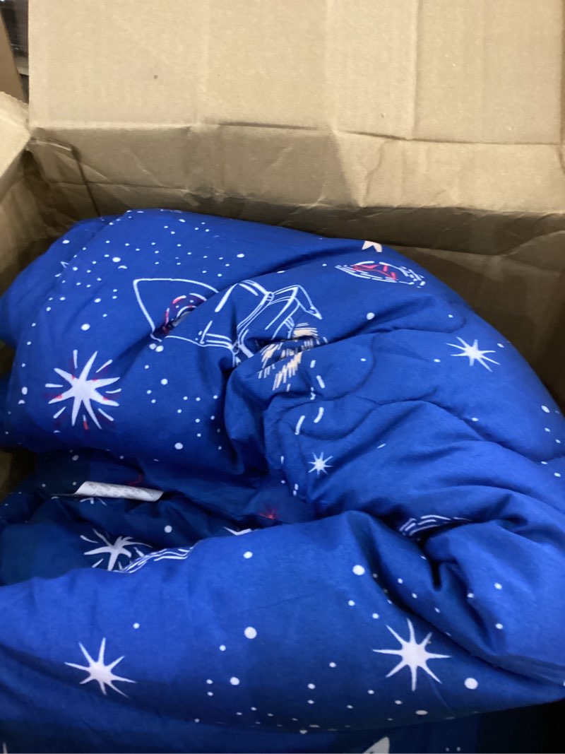 Condition photo showing As Is for 7 Piece Boys Space Comforter Set Twin Size Bed in A Bag Star Rocket Galaxy Universe Planets Bedding Set for Kids Teens Girls Microfiber Blue Quilt All Season Space Twin