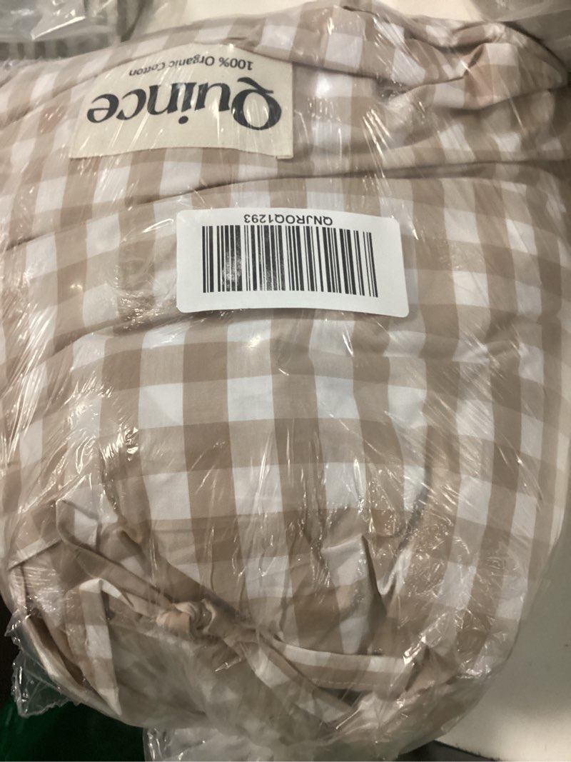 Condition photo showing New/Like New for organic crisp percale gingham sheet set, king, cafe