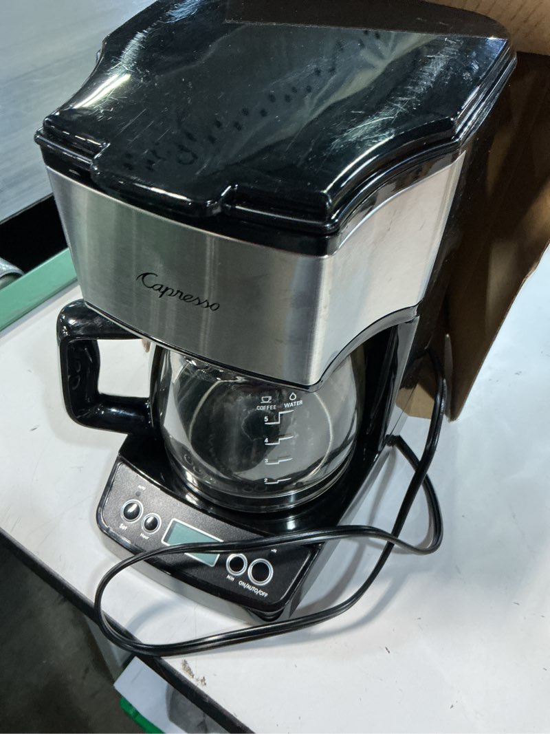Condition photo showing As Is for capresso 5-cup mini drip coffee maker, black and stainless steel black 5 cup