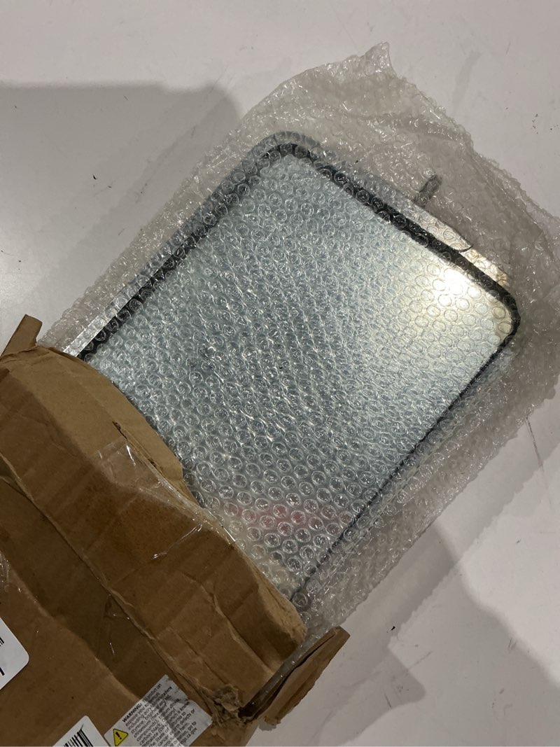 Condition photo showing As Is for stainless steel mirror, 7 x 16 inches, west cost style. right or left side.