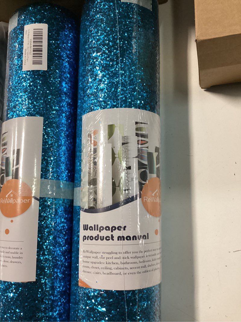 Condition photo showing New/Like New for rewallpaper 15.8inx23ft shiny teal wallpaper waterproof teal chunky glitter wallpaper stick and peel sparkly wall paper adhesive blue green glitter contact paper for dresser cabinets diy decoration 15.8in x 23ft teal glitter