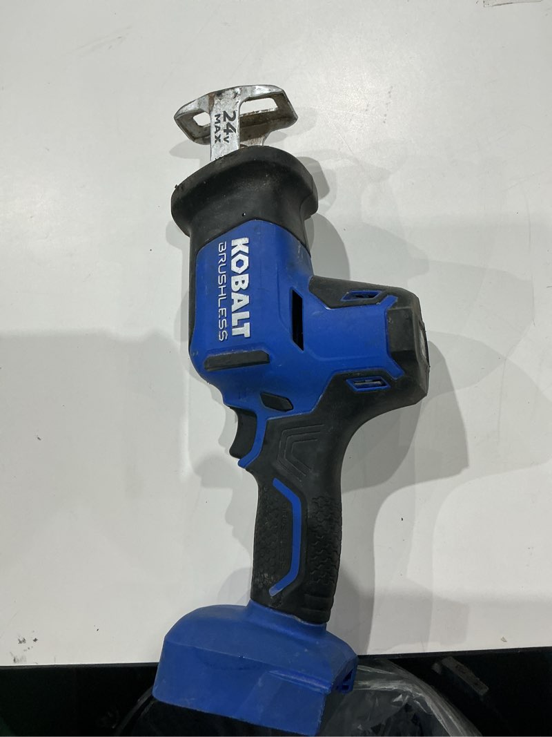 Condition photo showing As Is for kobalt 24-volt variable speed brushless cordless reciprocating saw (battery not included