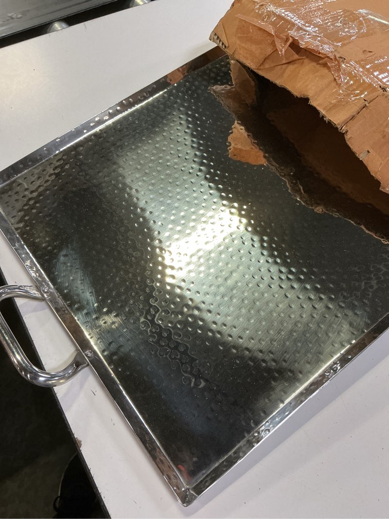 Condition photo showing Good Condition for g.e.t. sstpd-1915-mp heavy-duty metal serving/ottoman tray with handles, 19" x 15", mirror polished steel 19" x 15" mirror polished steel