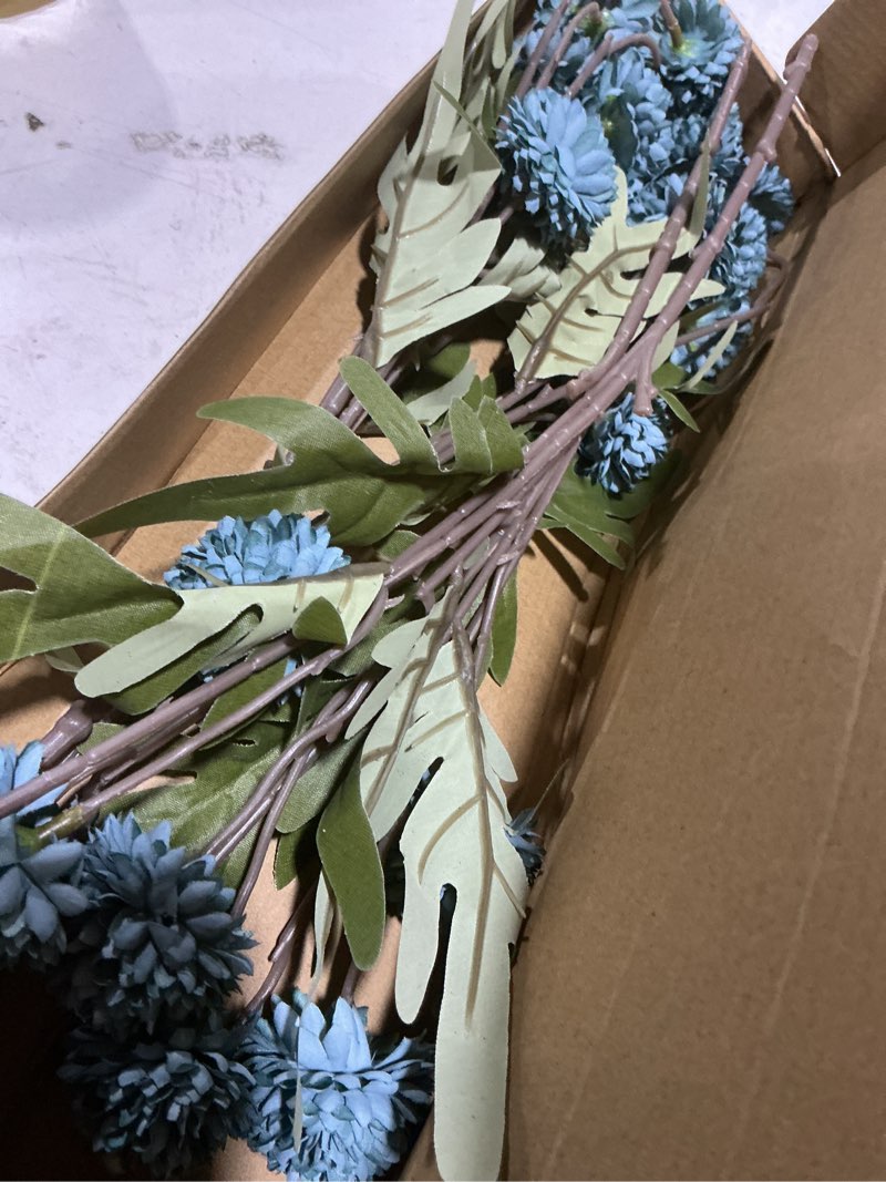Condition photo showing Good Condition for floroom 5pcs dusty blue faux silk mums artificial flowers, bulk fake small mini chrysanthemums with stems for diy slate blue wedding centerpieces floral arrangements vase fillers home decorations dusty blue 5pcs