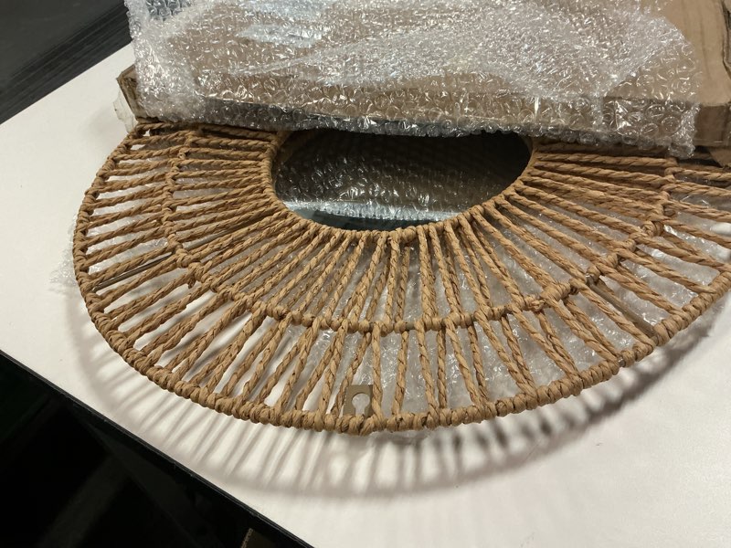 Condition photo showing Good Condition for Vintiquewise Decorative Woven Paper Rope Round Shape Bamboo Wood Modern Hanging Wall Mirror 2"L x 19"W