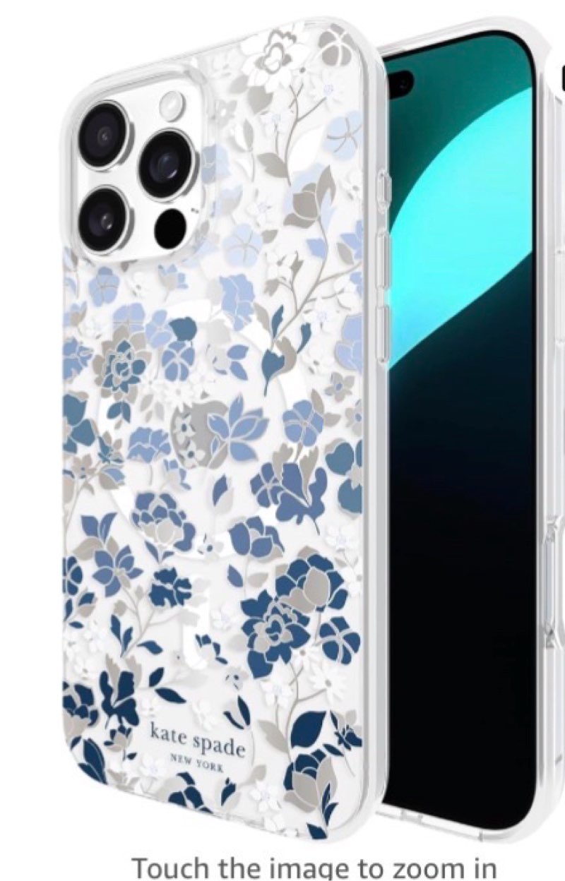 kate spade new york iPhone 16 Pro Max Case - Compatible with MagSafe - Designer Phone Case - Flowerbed Blue Gems