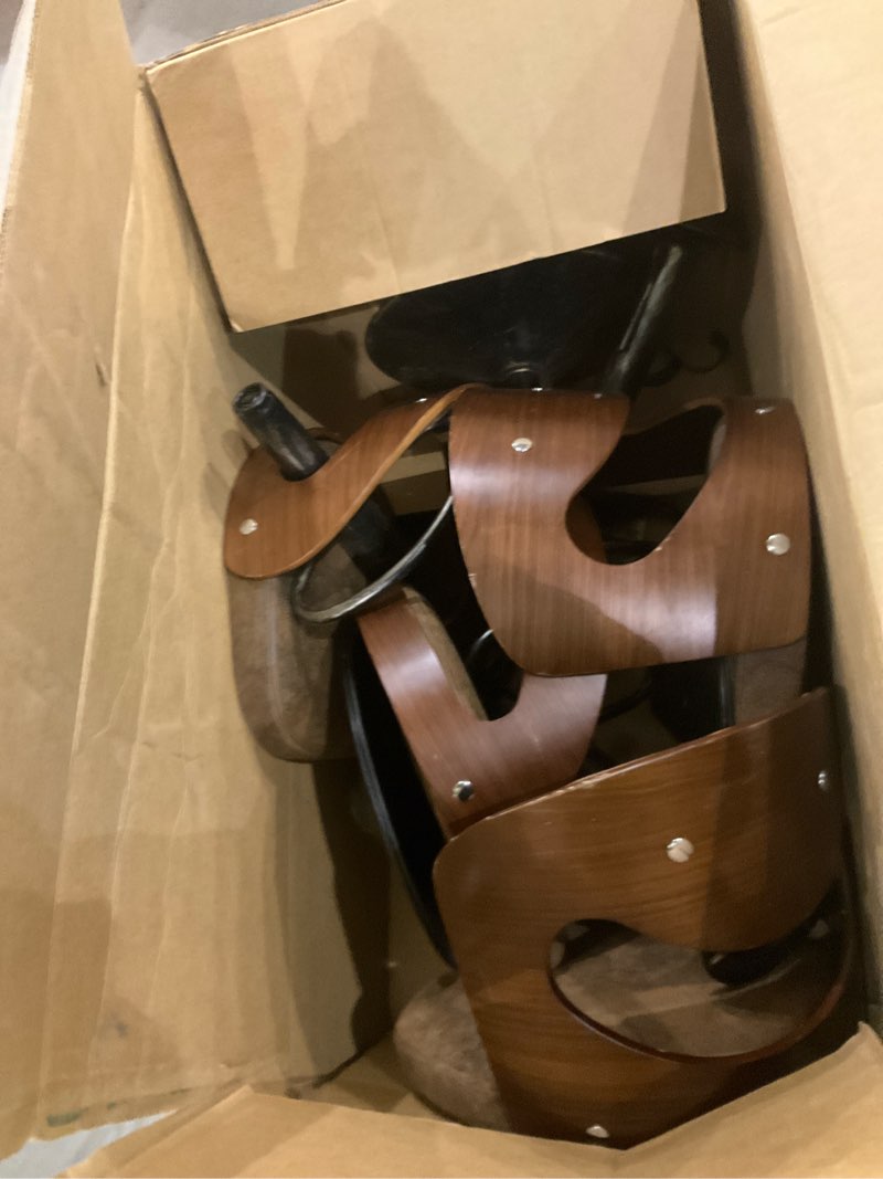 Condition photo showing As Is for VECELO BarStools Set of 4,Kitchen Island Stools with Bentwood Back,Arm&Footrest,Counter Height Bar Chairs PU Leather Cushion Seat Adjustable Height 360°Swivel,Island Chairs for Club Pub,Rustic Brown