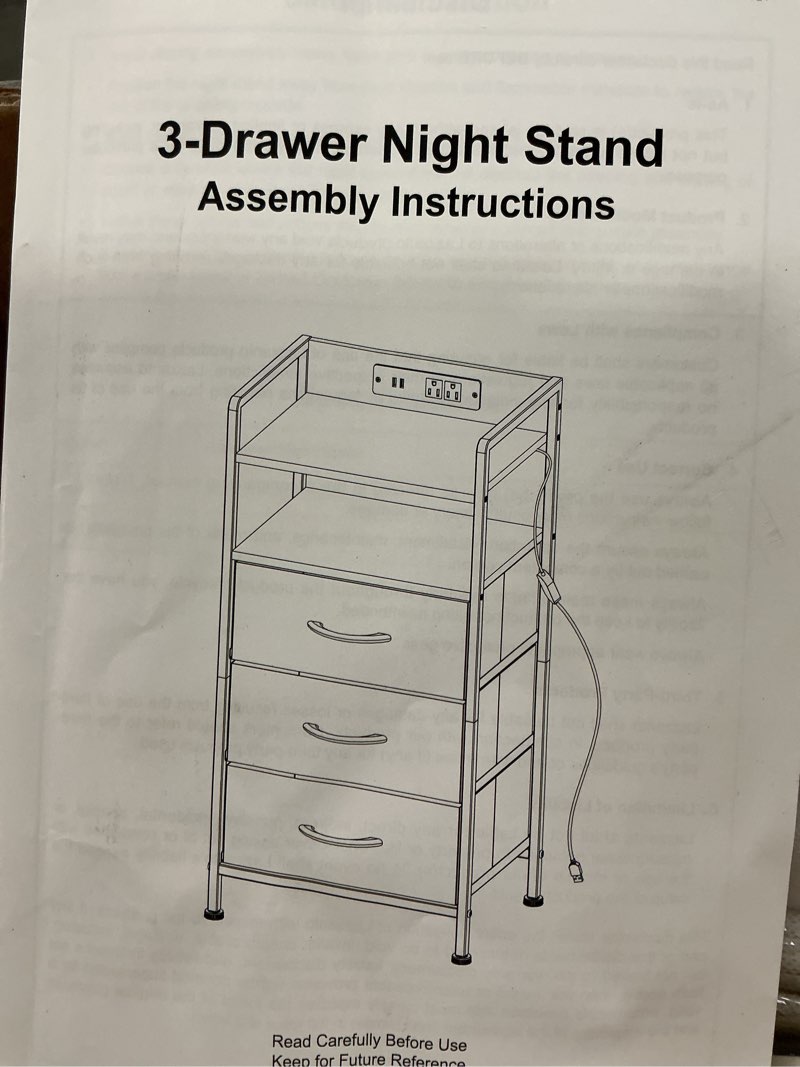 3-Drawer Night Stand with open shelf power outlet and usb ports