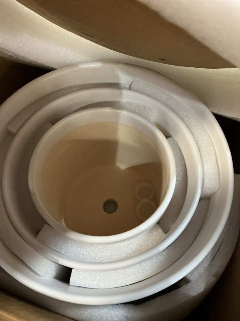 Condition photo showing New/Like New for le tauci ceramic pots for plants, 10/8/6 inch indoor planters with draiange hole, silicone plug & mesh pad, modern minimalist pots for home office, set of 3, satin, white white modern
