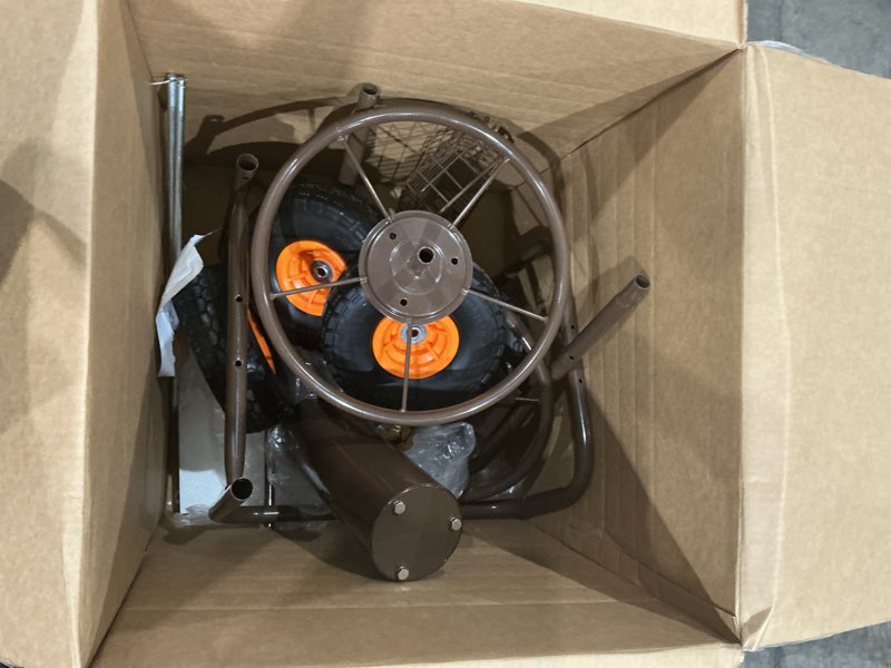 Condition photo showing As Is for 2025 upgrade hose reel cart, hold up to 300 ft of 5/8'', garden hose cart with 4 wheels, heavy duty freestanding water hose reels for outside garden lawn yard outdoor