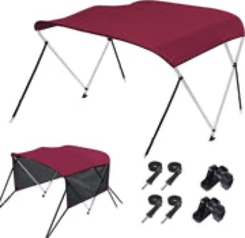 kakit 3 4 bow bimini tops for boats with mesh sides heavy duty cover adjustable 4 straps zippered storage boot burgundy 4 bow 8'l x 54\" h x 67\"-72\" w