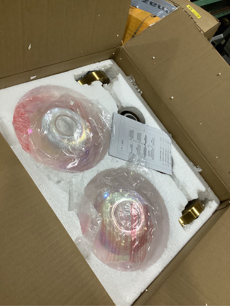 Condition photo showing Good Condition for brushed gold vanity light set of 2 stained hammered glass wall sconce 1-light brass wall lamp for hallway living room stairwell bathroom over mirror (brass gold, 1-light) 2 x 1-light gold & stained glass